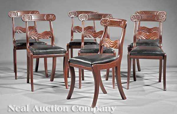 Appraisal: Seven American Classical Carved Mahogany Side Chairs early th c