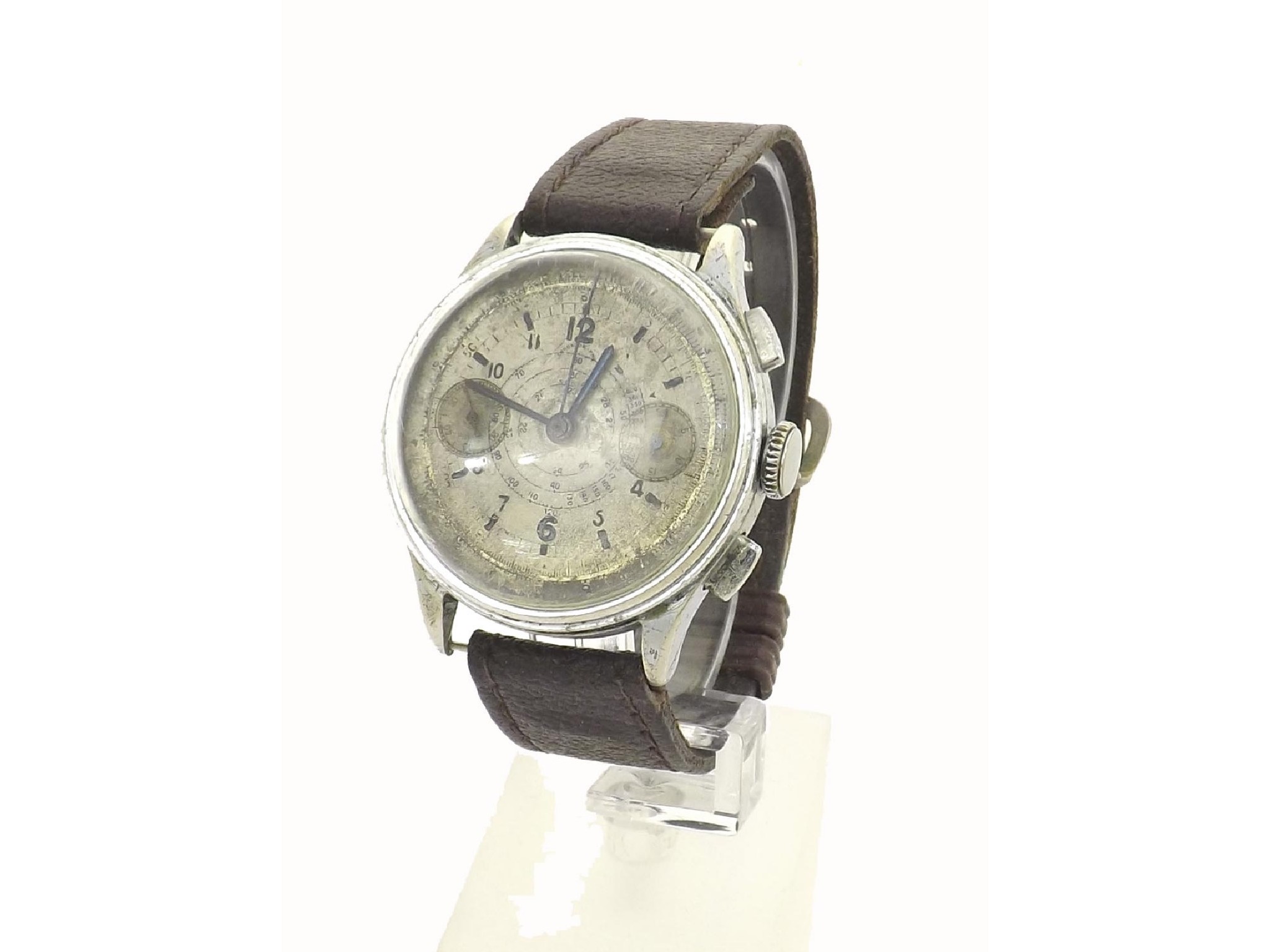 Appraisal: Vintage chronograph stainless steel gentleman's wristwatch the silvered dial with