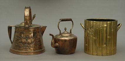 Appraisal: Japanese Brass Jardini re Together with two copper kettles jardini