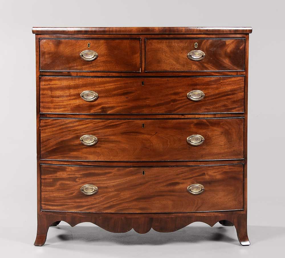 Appraisal: Hepplewhite Mahogany Bow-Front Chest British circa figured mahogany veneers finely