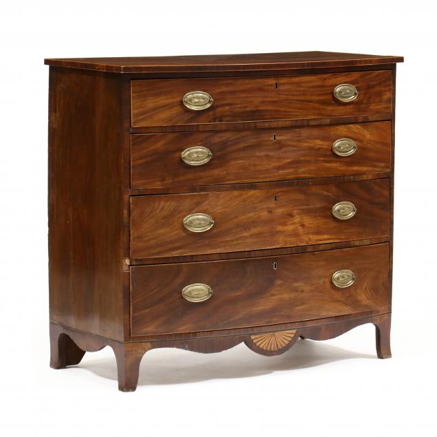 Appraisal: GEORGE III INLAID MAHOGANY BOW-FRONT CHEST OF DRAWERS Circa mahogany