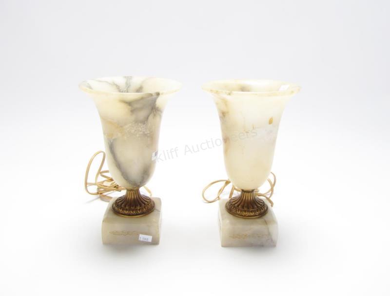 Appraisal: Pair of Art Deco Alabaster Lamps cream and grey alabaster