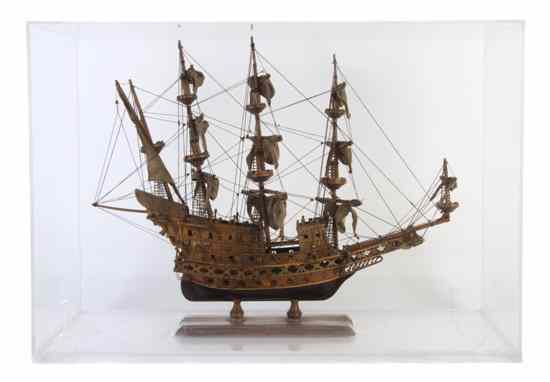 Appraisal: A Model of a Three Masted Ship cased Width inches