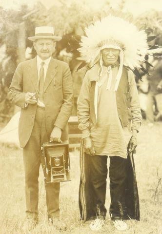 Appraisal: Framed cabinet card Native American man in war bonnet photographer