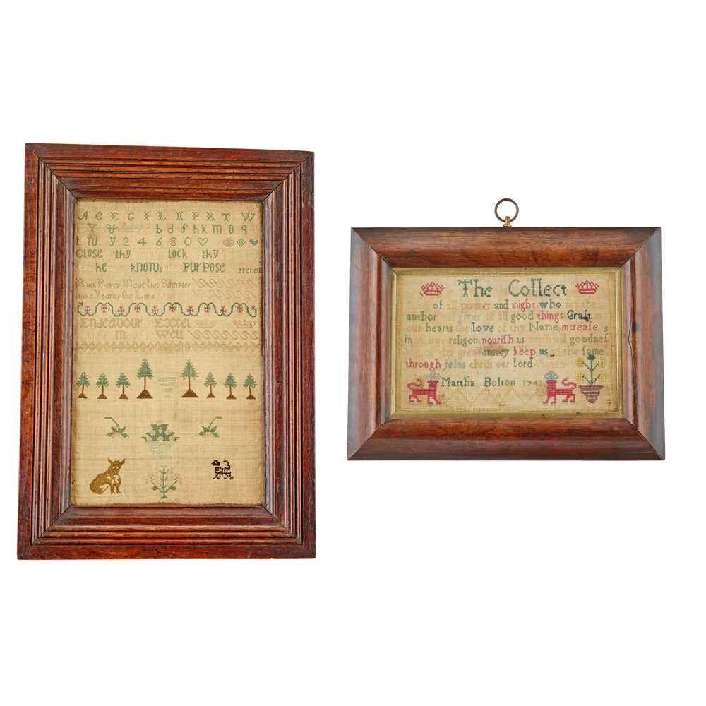 Appraisal: Y TWO GEORGE II NEEDLEWORK SAMPLERS ND QUARTER TH CENTURY