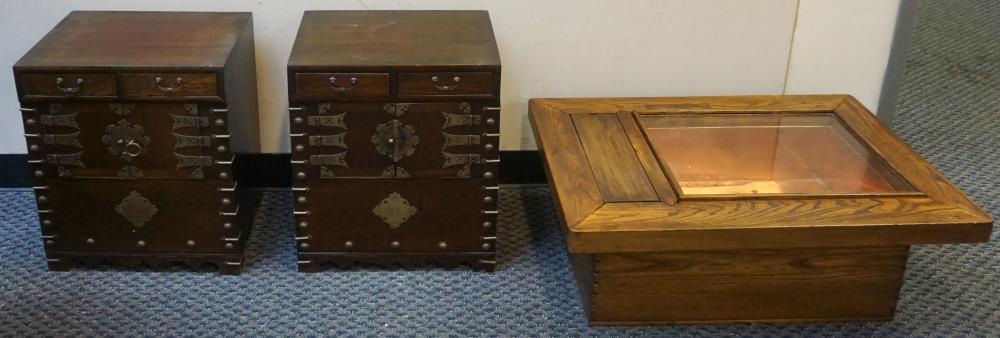 Appraisal: Pair Korean Metal Mounted Wood Diminutive Chests and Hibachi Chest