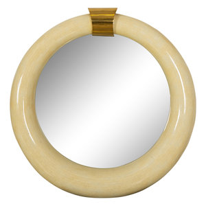 Appraisal: A Mid-Century Tesselated Bone and Brass Circular Mirror th Century