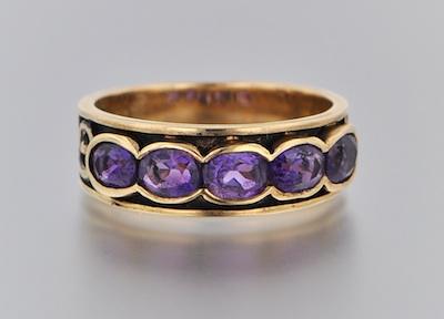 Appraisal: An English Gold and Amethyst Ring k yellow gold designed