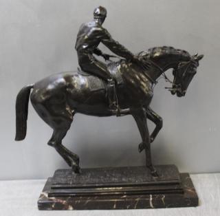 Appraisal: After Bonheur Bronze Horse Jockey Sculpture Nice quality and patina