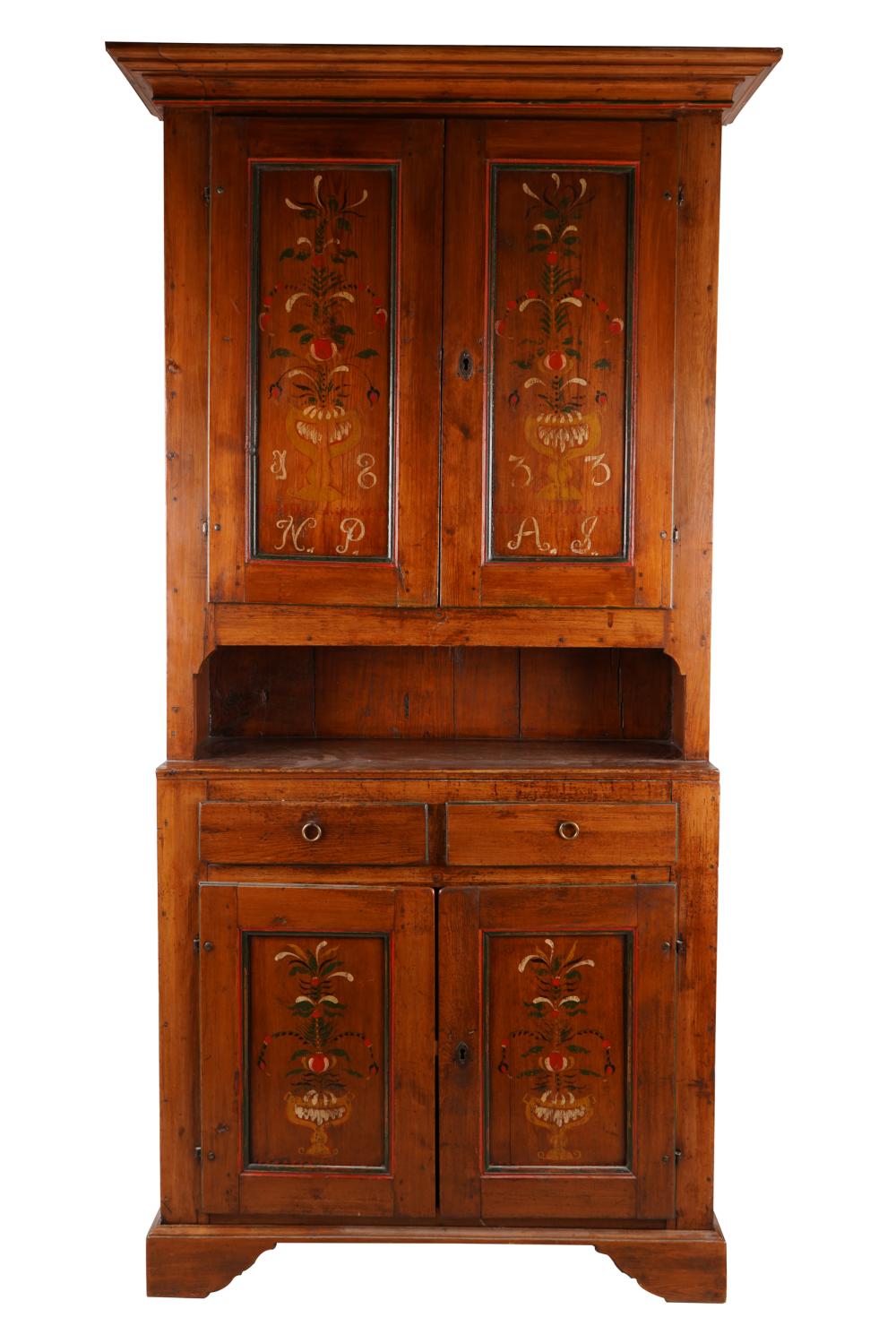 Appraisal: CONTINENTAL CARVED PAINTED CUPBOARDcirca Provenance The Estate of Valerie Franklin