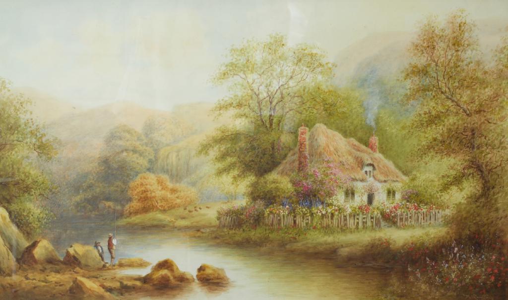 Appraisal: ROBERT THORNTON th th CENTURY FISHING BY A COTTAGE AND