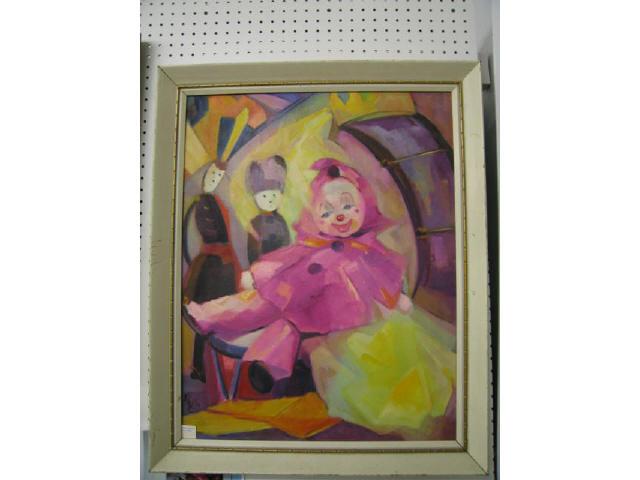 Appraisal: Margaret Kelly Oil on Canvas Frou Frou clown doll toy