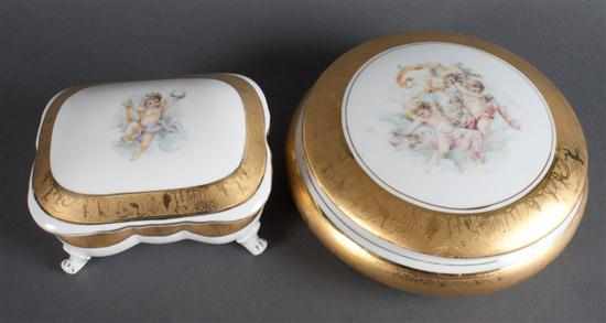 Appraisal: Limoges transfer decorated porcelain vanity box and matching powder box