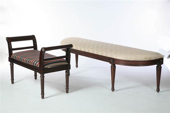 Appraisal: TWO BENCHES Twentieth century mahogany Neoclassical style bench with striped