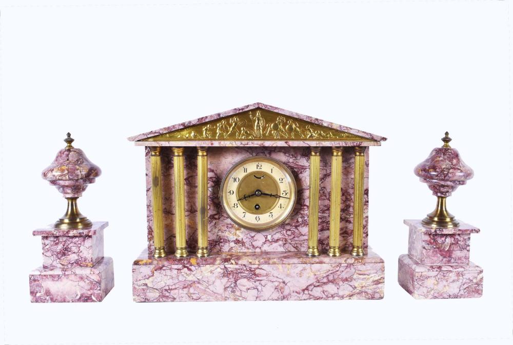 Appraisal: CONTINENTAL THREE PIECE MARBLE CLOCK GARNITUREFirst Quarter th Century The