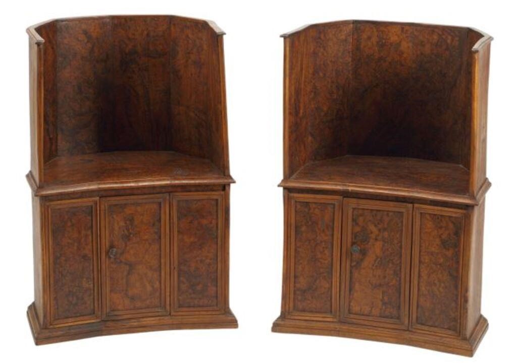 Appraisal: WALNUT POZZETTO CHAIRS WITH STORAGE CABINETS pair Burl walnut Pozzetto