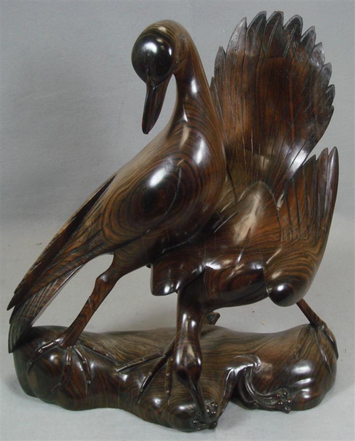 Appraisal: Carved teak double bird figurine oriental h l Estimate -