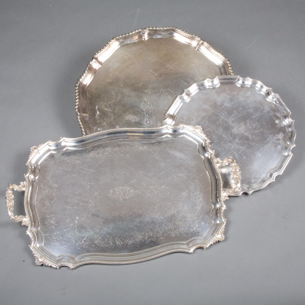 Appraisal: Group of Eight Silver Plated Trays Length of largest inches