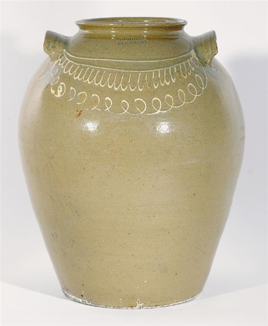 Appraisal: Southern stoneware storage jar Chandler Edgefield District SC circa ovoid