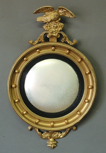 Appraisal: - Gilt girandole mirror th c with a carved eagle