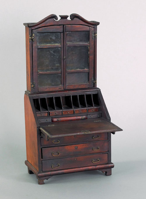 Appraisal: Miniature Chippendale mahogany secretary early th c h w