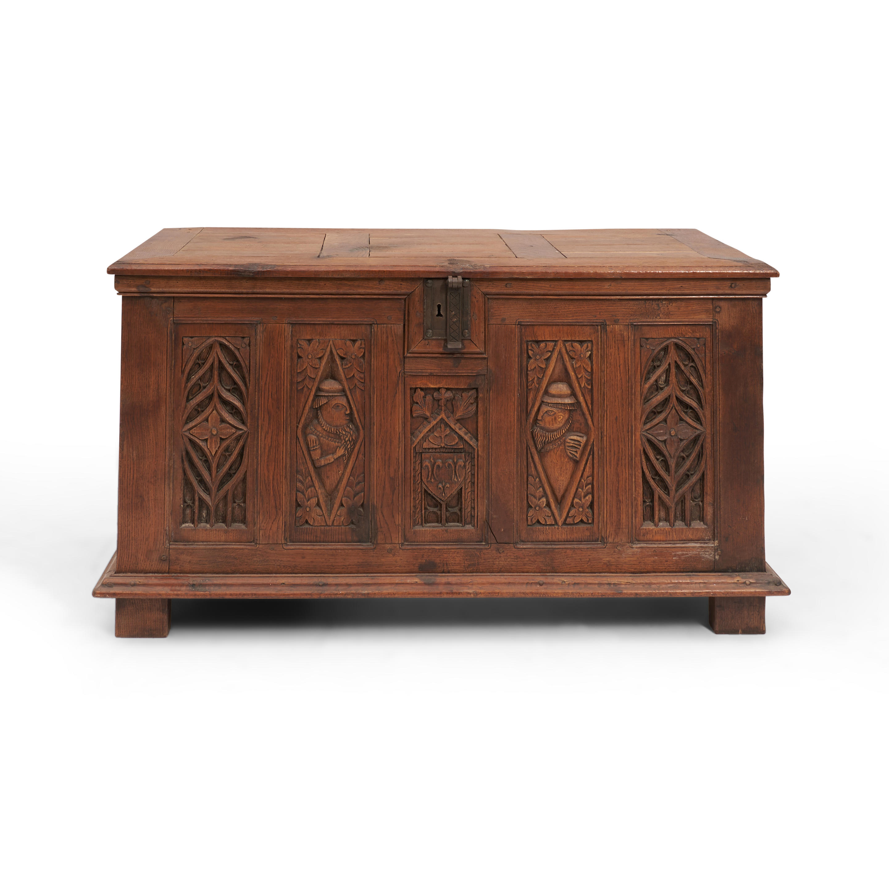 Appraisal: Gothic-style Oak Carved Chest Converted into a Desk one side