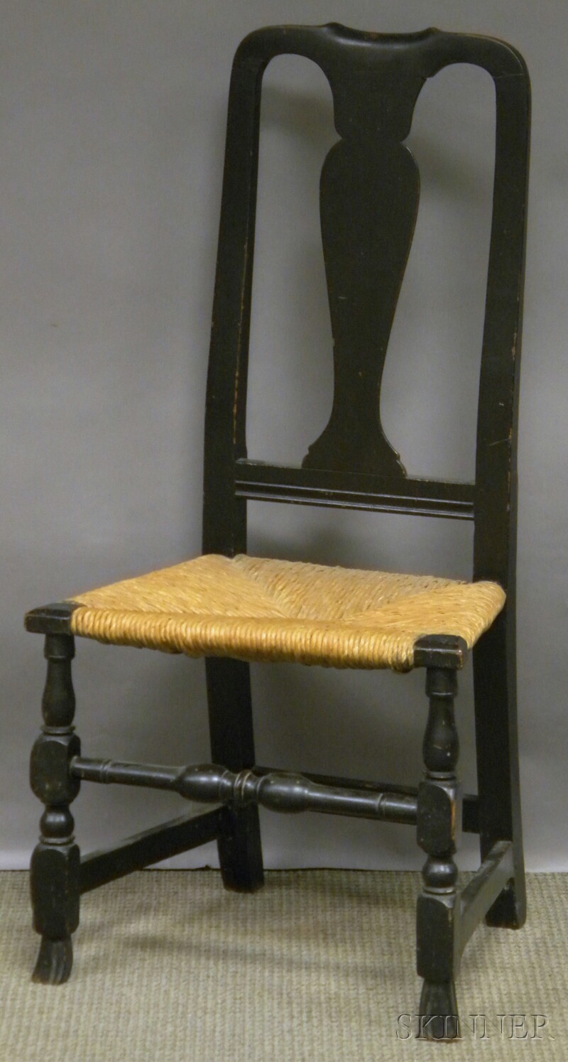 Appraisal: Black-painted Queen Anne Wood Side Chair with Spanish Feet woven