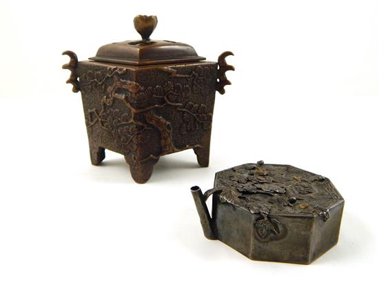 Appraisal: ASIAN Two pieces Japanese bronze incense burner th C diamond