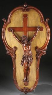 Appraisal: LARGE CARVED WALNUT CRUCIFIXION TH CENTURY A LARGE AND IMPRESSIVE