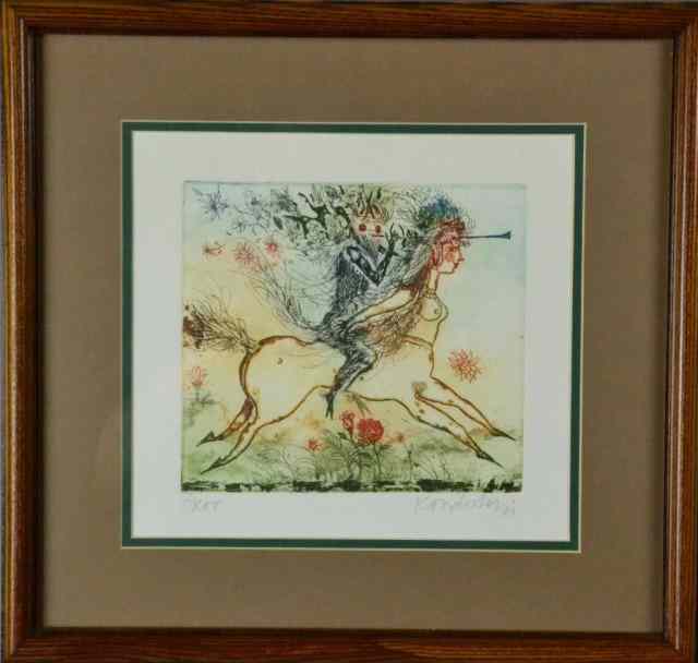 Appraisal: COLORED INTAGLIO OF FEMALE CENTAUR AND PANAppears to by Kondeshein