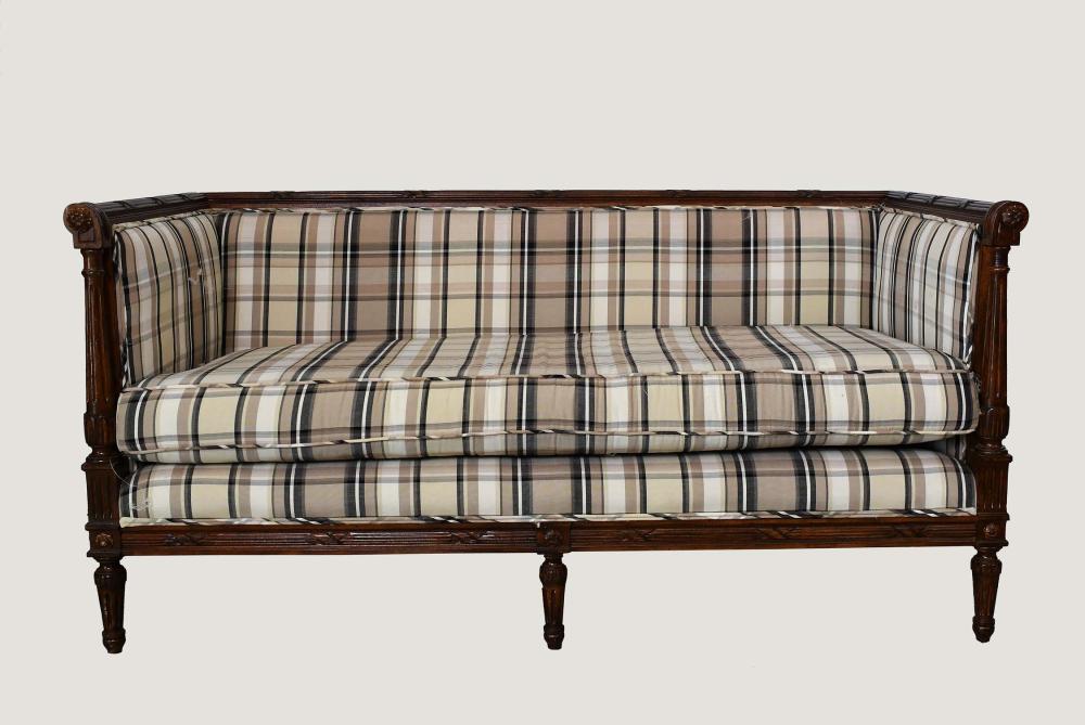 Appraisal: DIRECTOIRE STYLE STAINED BEECHWOOD SETTEEThe rectangular upholstered back carved with