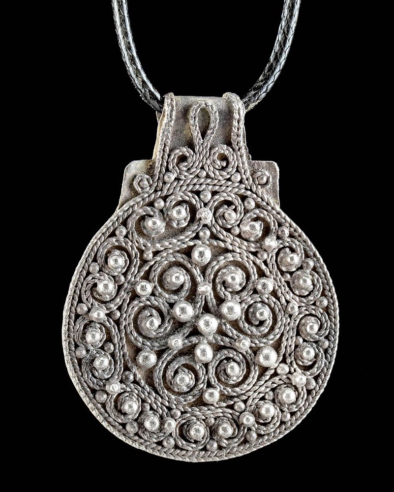 Appraisal: Viking Silver Bracteate Pendant w Granulation - g Northern Europe