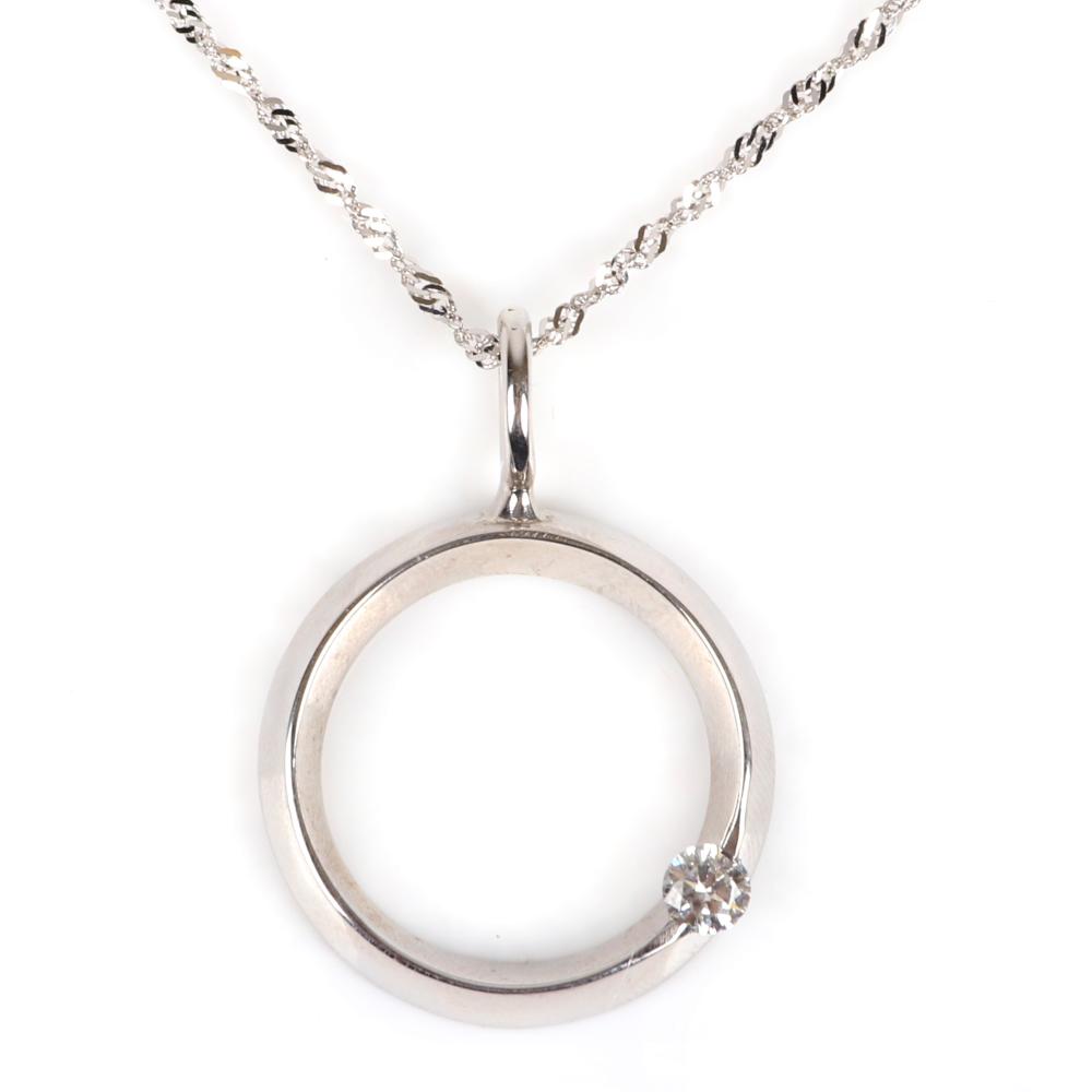 Appraisal: STAMPED K WHITE GOLD HEAVY DIAMOND CIRCLE PENDANT ON FANCY