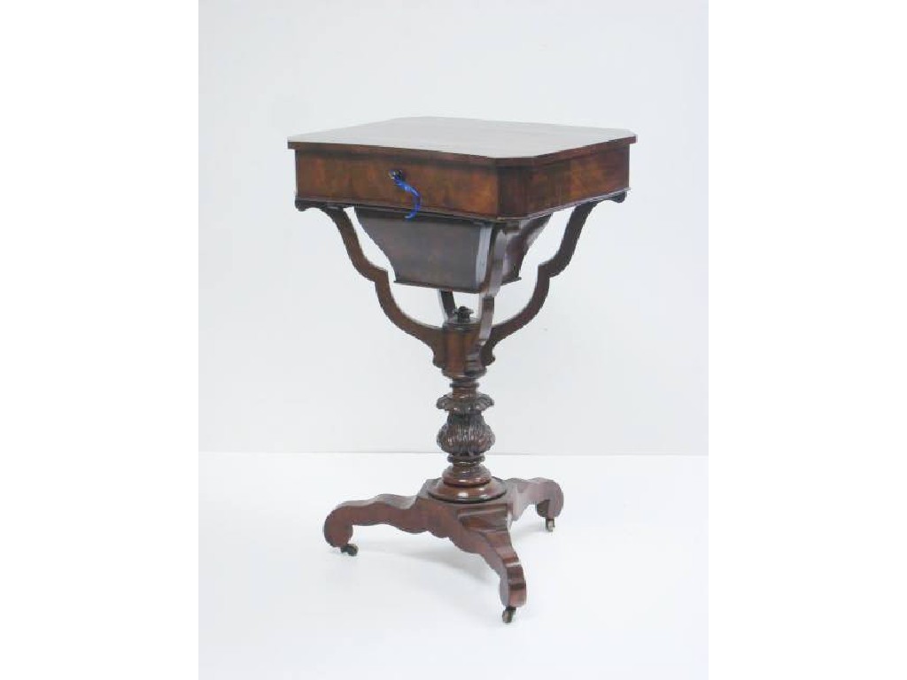 Appraisal: A Victorian mahogany Work Table with concave hinged lid revealing