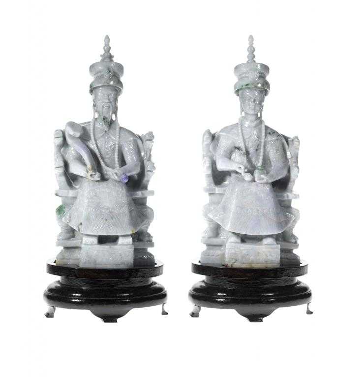 Appraisal: A PAIR OF CHINESE JADEITE FIGURES OF AN OFFICIAL AND