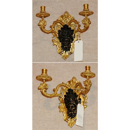 Appraisal: Pair of Italian Baroque Style Gilt and Patinated-Bronze Two-Light Sconces