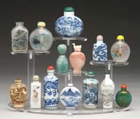 Appraisal: LOT OF ORIENTAL SNUFF BOTTLES - h round blue and