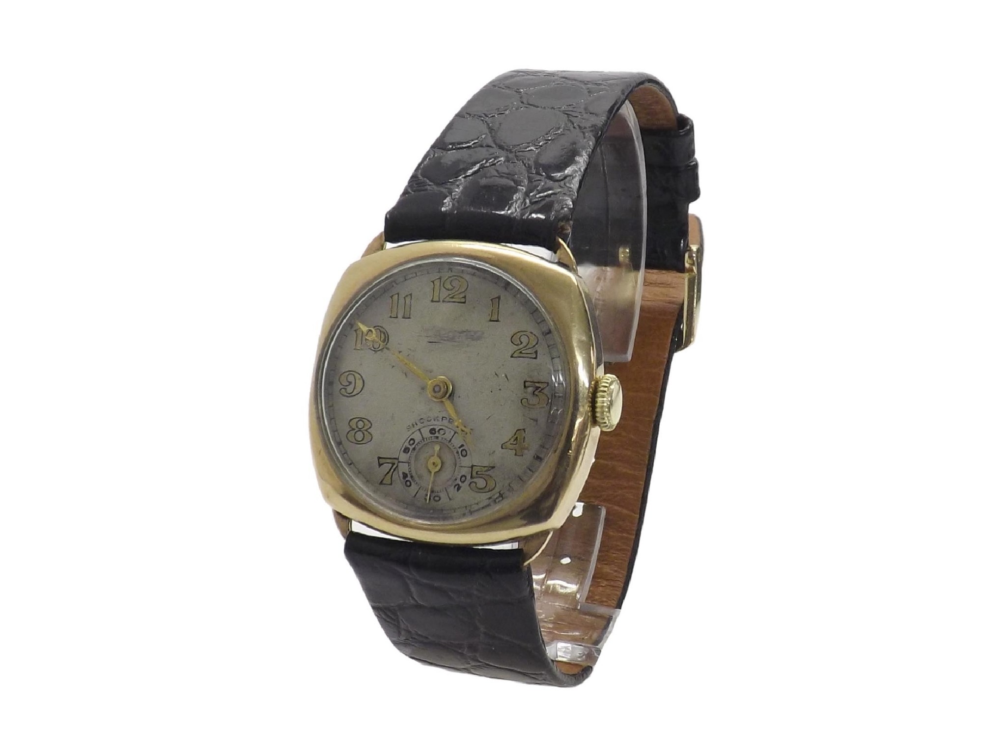 Appraisal: Cushion cased ct gentleman's wristwatch Birmingham silvered dial with applied