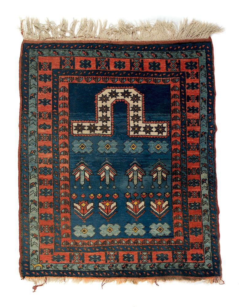 Appraisal: Original Antique Hand Knotted Prayer Oriental Rug Good condition with