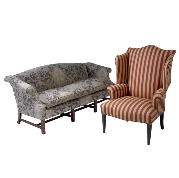 Appraisal: TRADITIONAL FURNITURE Settee and chair Settee x x