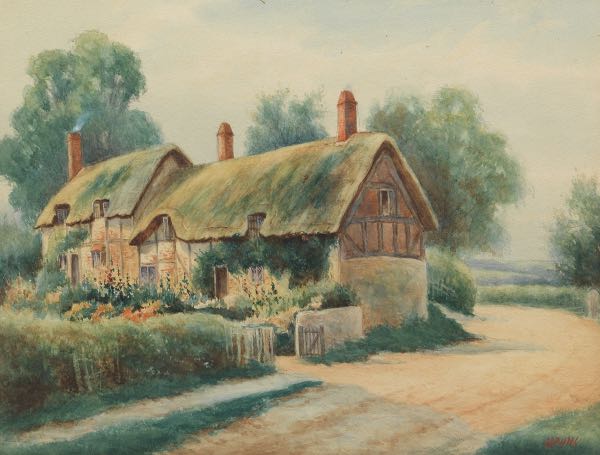 Appraisal: AMERICAN SCHOOL TH CENTURY x Cottage scene Watercolor on paper