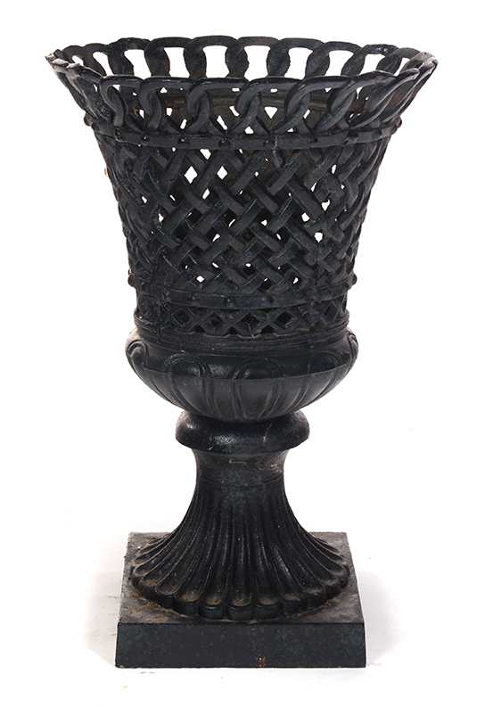 Appraisal: CAST IRON BASKET WEAVE GARDEN URN American th century Unusual