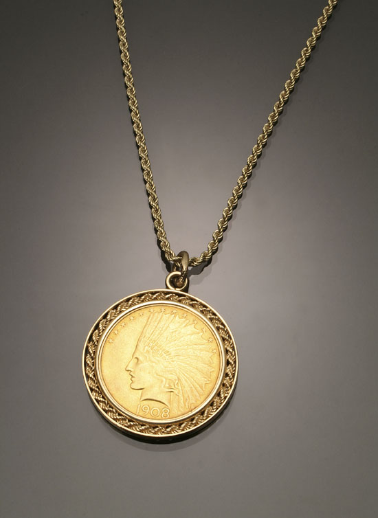 Appraisal: U S Indian Head Ten-Dollar Gold Coin Pendant and Chain