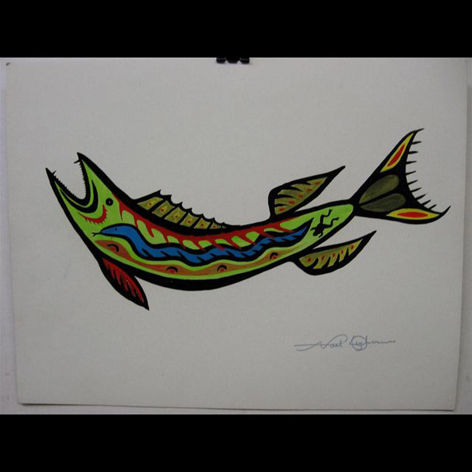 Appraisal: FLYING FISH NOEL DUCHARME - CANADIAN OIL ON CARDBOARD Written