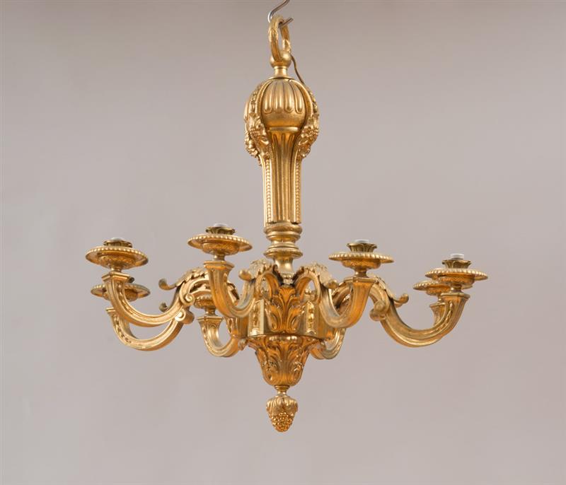 Appraisal: LOUIS XIV STYLE GILT BRONZE SIX-LIGHT CHANDELIER The octagonal socket