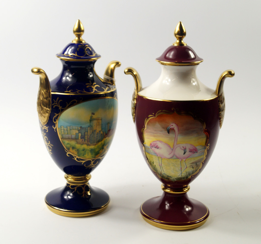 Appraisal: A Caverswall porcelain baluster vase and cover painted with Windsor