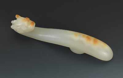 Appraisal: Chinese carved Jade Belt Hook With Dragon Terminus Cream white