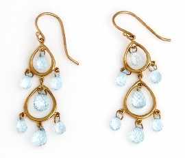 Appraisal: A pair of ct gold briolette cut aquamarine chandelier earrings