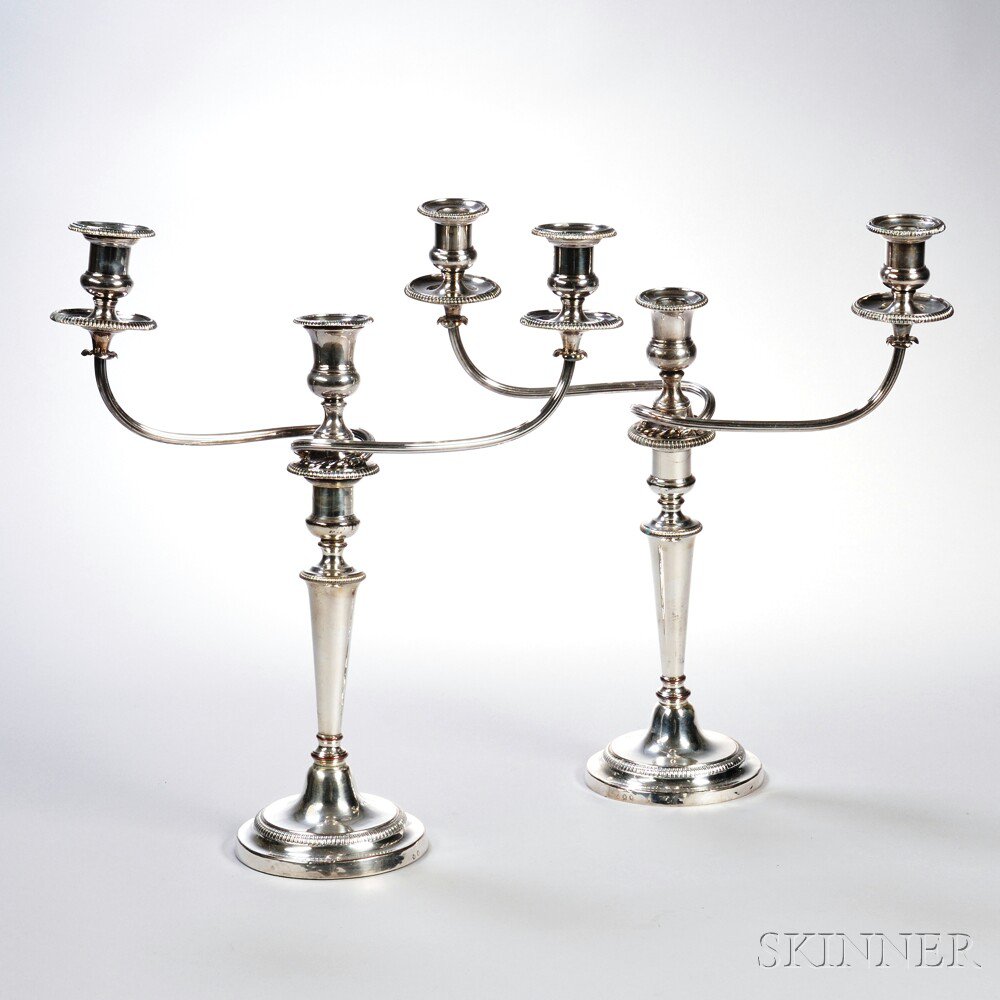 Appraisal: Pair of George III Silver-plate Convertible Candelabra Birmingham late th