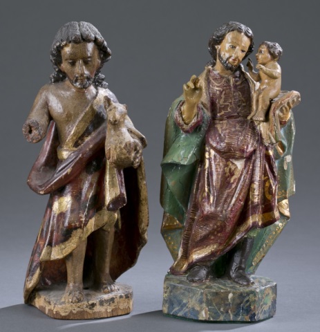 Appraisal: Two Early th c European Santos Figures Carved wooden polychrome